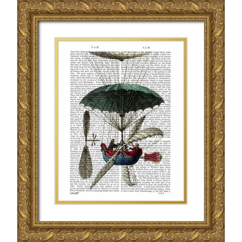 Place Du Louvre Hot Air Balloon Gold Ornate Wood Framed Art Print with Double Matting by Fab Funky