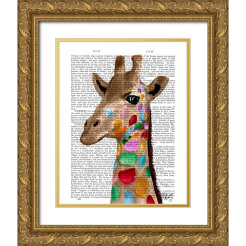 Multicoloured Giraffe Gold Ornate Wood Framed Art Print with Double Matting by Fab Funky