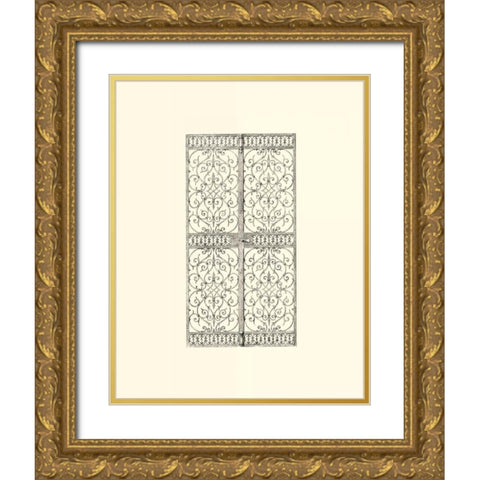 B-W Wrought Iron Gate VIII Gold Ornate Wood Framed Art Print with Double Matting by Unknown