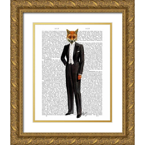 Fox In Evening Suit Full Gold Ornate Wood Framed Art Print with Double Matting by Fab Funky