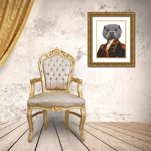 Captain Otter Gold Ornate Wood Framed Art Print with Double Matting by Fab Funky
