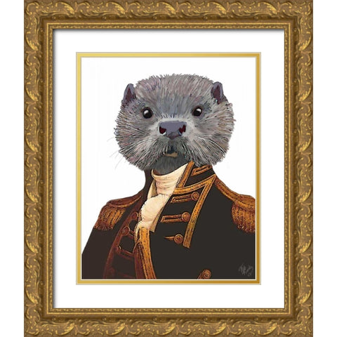 Captain Otter Gold Ornate Wood Framed Art Print with Double Matting by Fab Funky