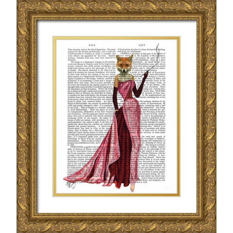 Glamour Fox in Pink Gold Ornate Wood Framed Art Print with Double Matting by Fab Funky