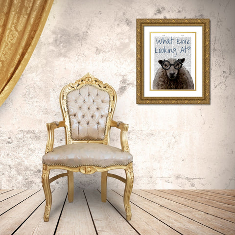What Ewe Looking At Gold Ornate Wood Framed Art Print with Double Matting by Fab Funky