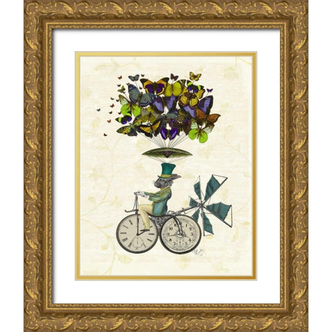 Time Flies Rabbit Gold Ornate Wood Framed Art Print with Double Matting by Fab Funky