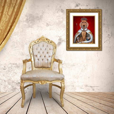 Dachshund Queen  Gold Ornate Wood Framed Art Print with Double Matting by Fab Funky