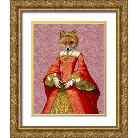 Fox Queen Gold Ornate Wood Framed Art Print with Double Matting by Fab Funky