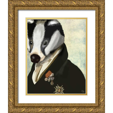 Badger The Hero Gold Ornate Wood Framed Art Print with Double Matting by Fab Funky