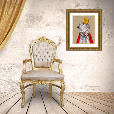 Greyhound Queen Gold Ornate Wood Framed Art Print with Double Matting by Fab Funky