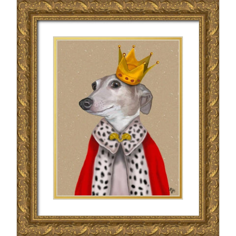 Greyhound Queen Gold Ornate Wood Framed Art Print with Double Matting by Fab Funky