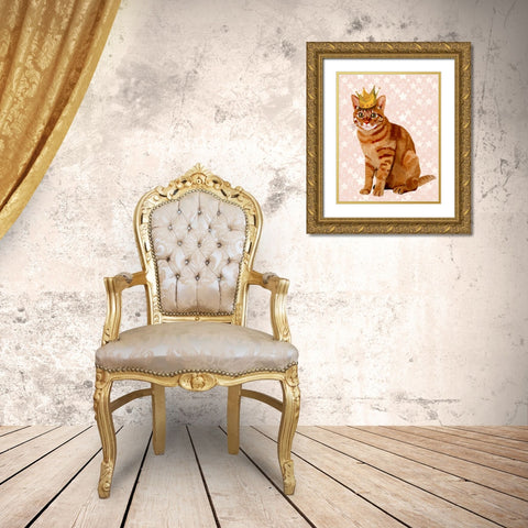 Ginger Cat with Crown Full Gold Ornate Wood Framed Art Print with Double Matting by Fab Funky