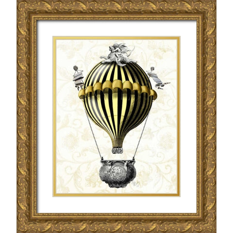 Baroque Balloon Black Yellow Gold Ornate Wood Framed Art Print with Double Matting by Fab Funky