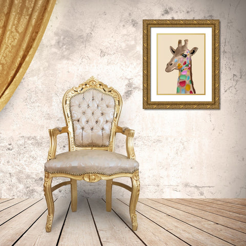 MultiColoured Giraffe Gold Ornate Wood Framed Art Print with Double Matting by Fab Funky