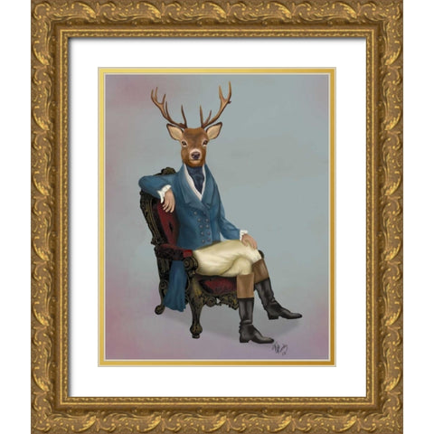 Distinguished Deer Full Gold Ornate Wood Framed Art Print with Double Matting by Fab Funky