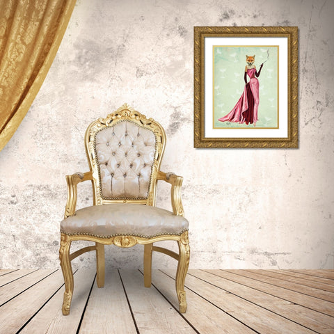 Glamour Fox in Pink Gold Ornate Wood Framed Art Print with Double Matting by Fab Funky