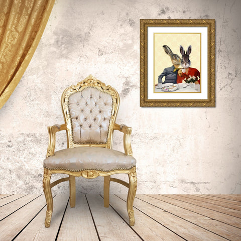 Ladies Gossiping Gold Ornate Wood Framed Art Print with Double Matting by Fab Funky