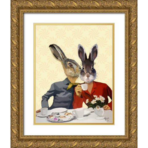 Ladies Gossiping Gold Ornate Wood Framed Art Print with Double Matting by Fab Funky