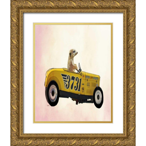 Meerkat in Hot Rod Gold Ornate Wood Framed Art Print with Double Matting by Fab Funky
