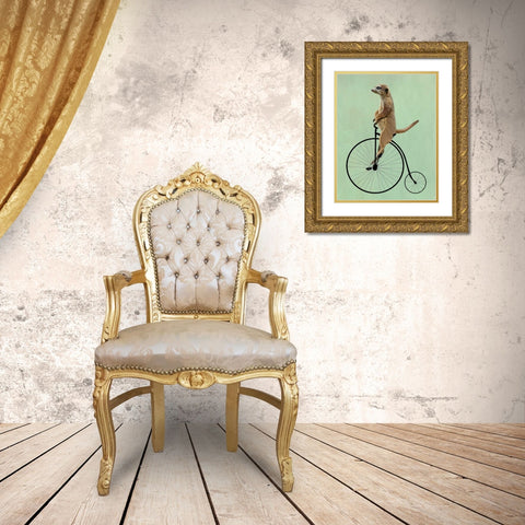 Meerkat on Black Penny Farthing Gold Ornate Wood Framed Art Print with Double Matting by Fab Funky