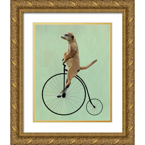 Meerkat on Black Penny Farthing Gold Ornate Wood Framed Art Print with Double Matting by Fab Funky