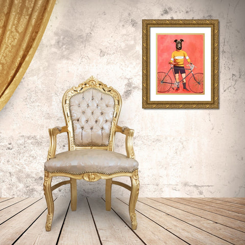 Greyhound Cyclist Gold Ornate Wood Framed Art Print with Double Matting by Fab Funky