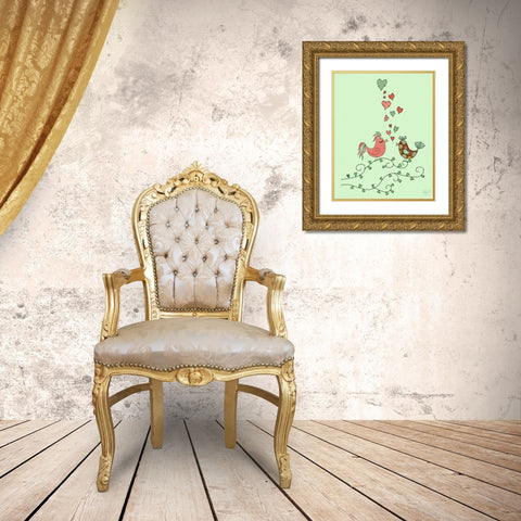 Love Birds Gold Ornate Wood Framed Art Print with Double Matting by Fab Funky