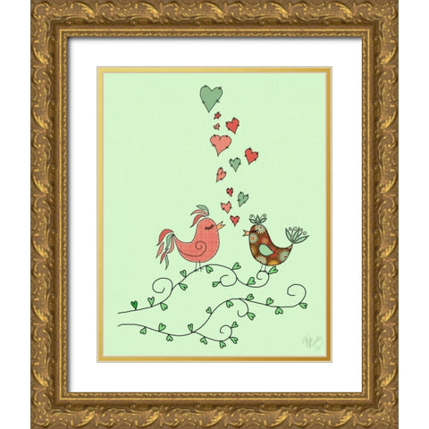 Love Birds Gold Ornate Wood Framed Art Print with Double Matting by Fab Funky