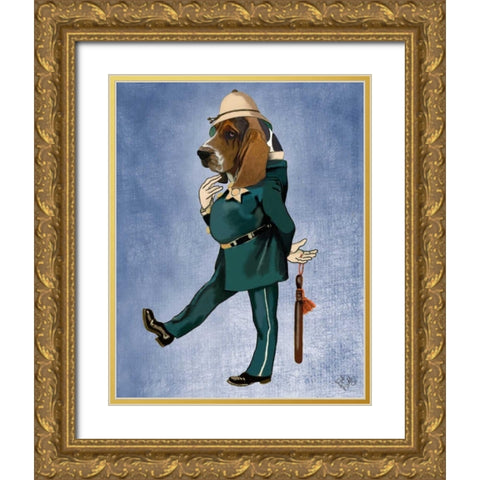 Basset Hound Policeman Gold Ornate Wood Framed Art Print with Double Matting by Fab Funky