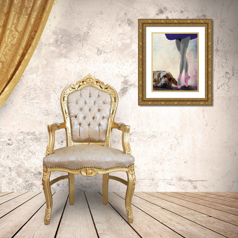 Bloodhound And Ballet Dancer Gold Ornate Wood Framed Art Print with Double Matting by Fab Funky