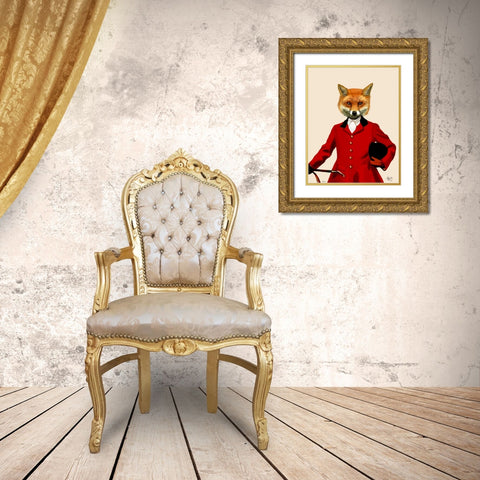 Fox Hunter 2 Portrait Gold Ornate Wood Framed Art Print with Double Matting by Fab Funky