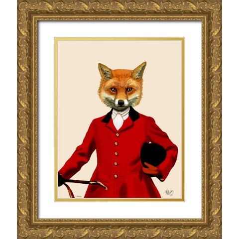Fox Hunter 2 Portrait Gold Ornate Wood Framed Art Print with Double Matting by Fab Funky