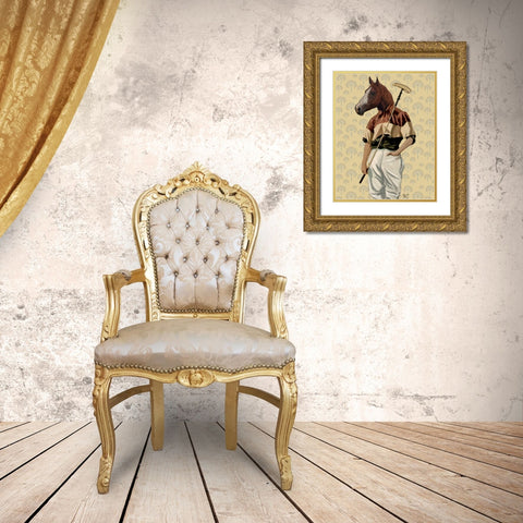 Polo Horse Portrait Gold Ornate Wood Framed Art Print with Double Matting by Fab Funky