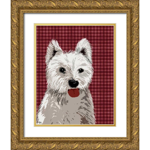 West Highland Terrier Plain Gold Ornate Wood Framed Art Print with Double Matting by Fab Funky