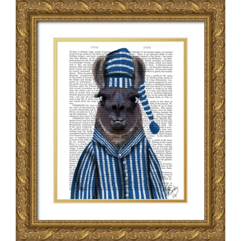 Pyjama Llama Gold Ornate Wood Framed Art Print with Double Matting by Fab Funky