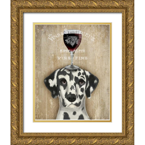 Dog Au Vin Dalmatian Gold Ornate Wood Framed Art Print with Double Matting by Fab Funky