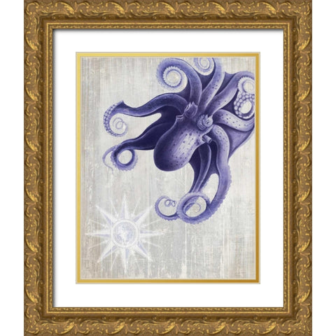 Octopus 7 Gold Ornate Wood Framed Art Print with Double Matting by Fab Funky