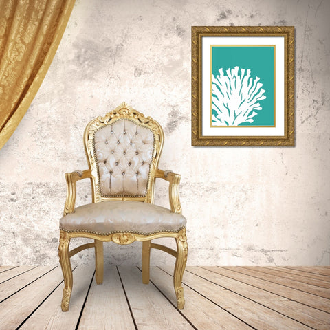 Turquoise Coral Prints a Gold Ornate Wood Framed Art Print with Double Matting by Fab Funky