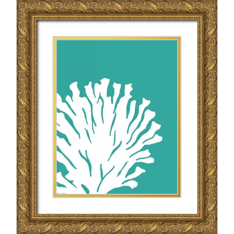 Turquoise Coral Prints a Gold Ornate Wood Framed Art Print with Double Matting by Fab Funky