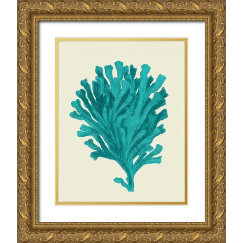 Corals Turquoise On Cream d Gold Ornate Wood Framed Art Print with Double Matting by Fab Funky