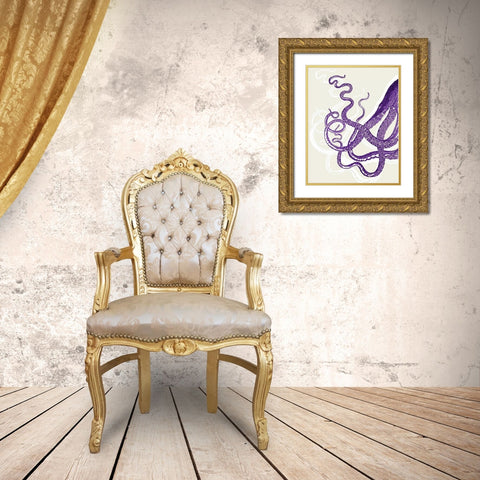 Octopus Tentacles Purple And White Gold Ornate Wood Framed Art Print with Double Matting by Fab Funky