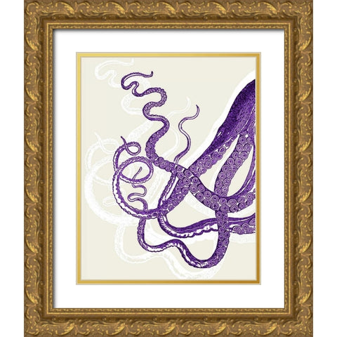 Octopus Tentacles Purple And White Gold Ornate Wood Framed Art Print with Double Matting by Fab Funky