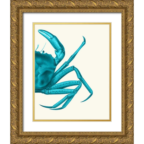 Contrasting Crab in Turquoise a Gold Ornate Wood Framed Art Print with Double Matting by Fab Funky