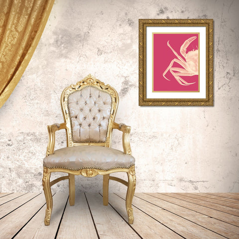 Contrasting Crab in Pink a Gold Ornate Wood Framed Art Print with Double Matting by Fab Funky