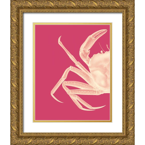 Contrasting Crab in Pink a Gold Ornate Wood Framed Art Print with Double Matting by Fab Funky