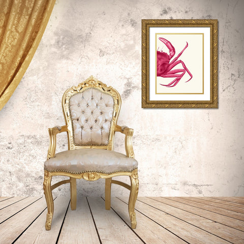 Contrasting Crab in Pink b Gold Ornate Wood Framed Art Print with Double Matting by Fab Funky