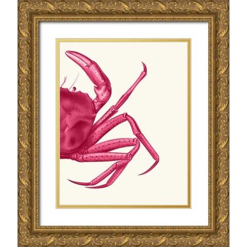 Contrasting Crab in Pink b Gold Ornate Wood Framed Art Print with Double Matting by Fab Funky