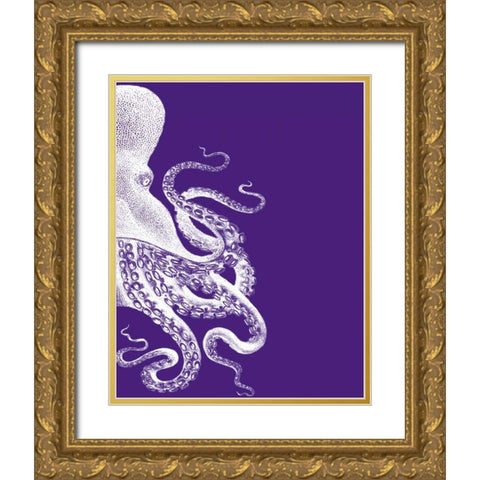 Octopus Purple and Cream b Gold Ornate Wood Framed Art Print with Double Matting by Fab Funky