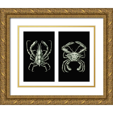 Crabs On Black in 2 panels Gold Ornate Wood Framed Art Print with Double Matting by Fab Funky