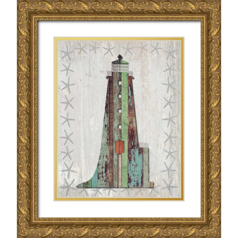 Distressed Wood Style Lighthouse 1 Gold Ornate Wood Framed Art Print with Double Matting by Fab Funky