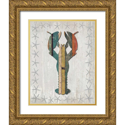 Distressed Wood Style Lobster 1 Gold Ornate Wood Framed Art Print with Double Matting by Fab Funky